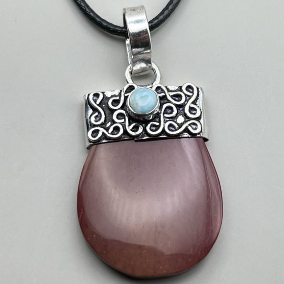 New Mookaite with Larimar Accent Stone Silver Overlay Cap Pendant Necklace Cord - Picture 1 of 5